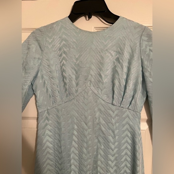 ❤️sale Vintage 60’s party dress baby blue w/metallic sheen semi bell sleeve sz S - Picture 3 of 11